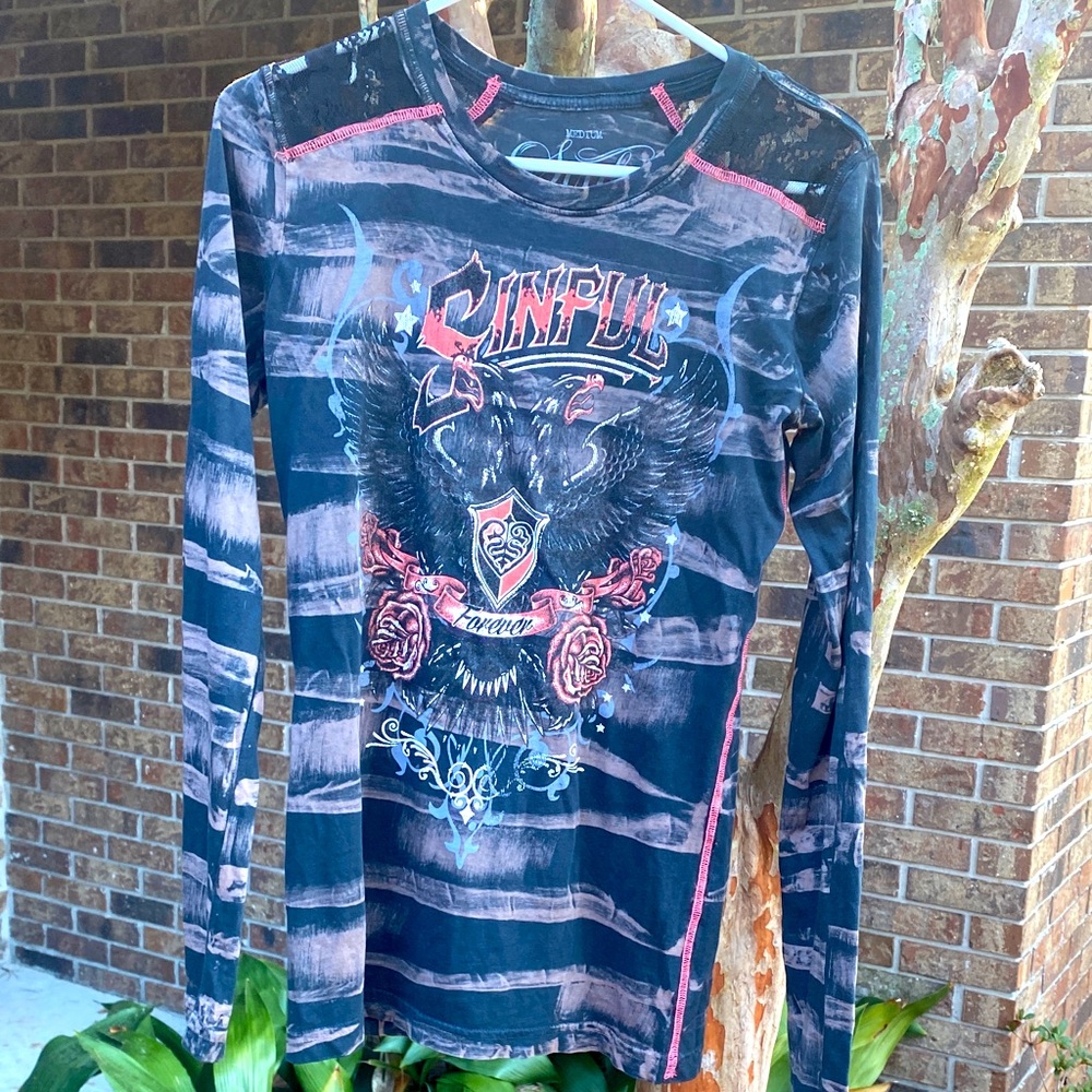 Sinful Black and Coral 😻🎸Graphic Long Sleeve Tee